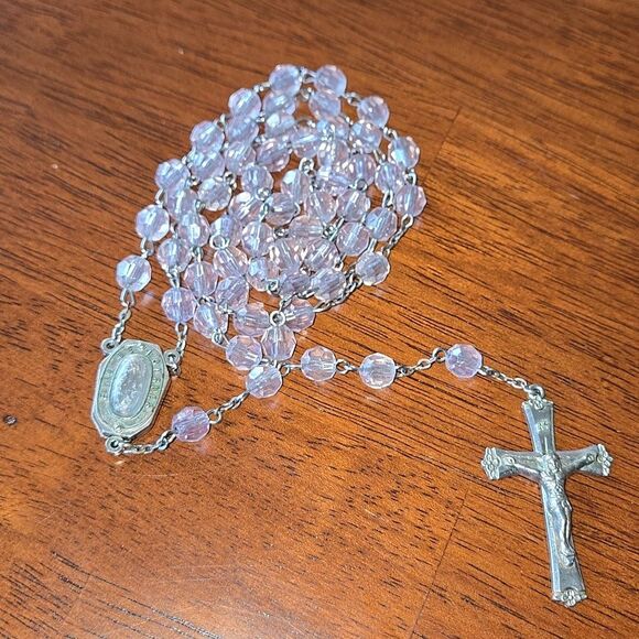 Crystal Rosary Clear Holy Land Necklace Cross Crucifix Catholic EAU De Lourdes - Picture 12 of 14